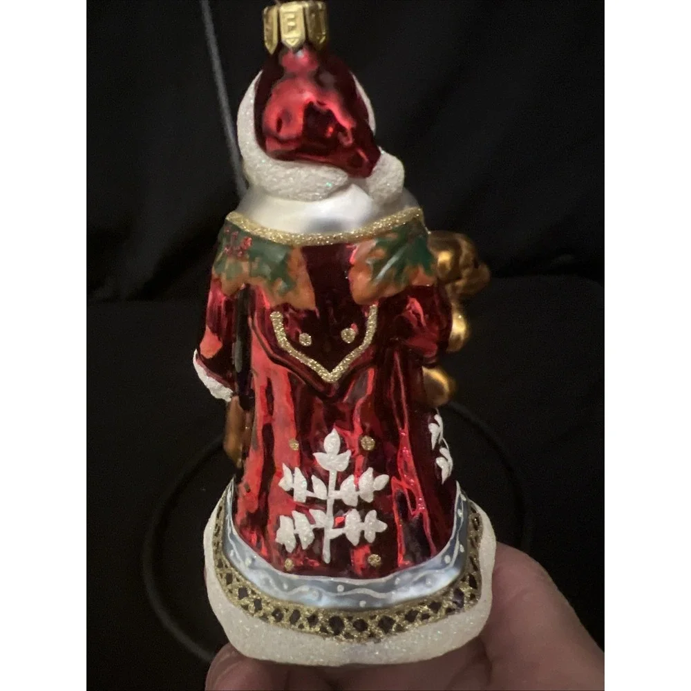 Vintage Fitz & Floyd Glass Santa Claus Ornament Hand Painted Figure Christmas